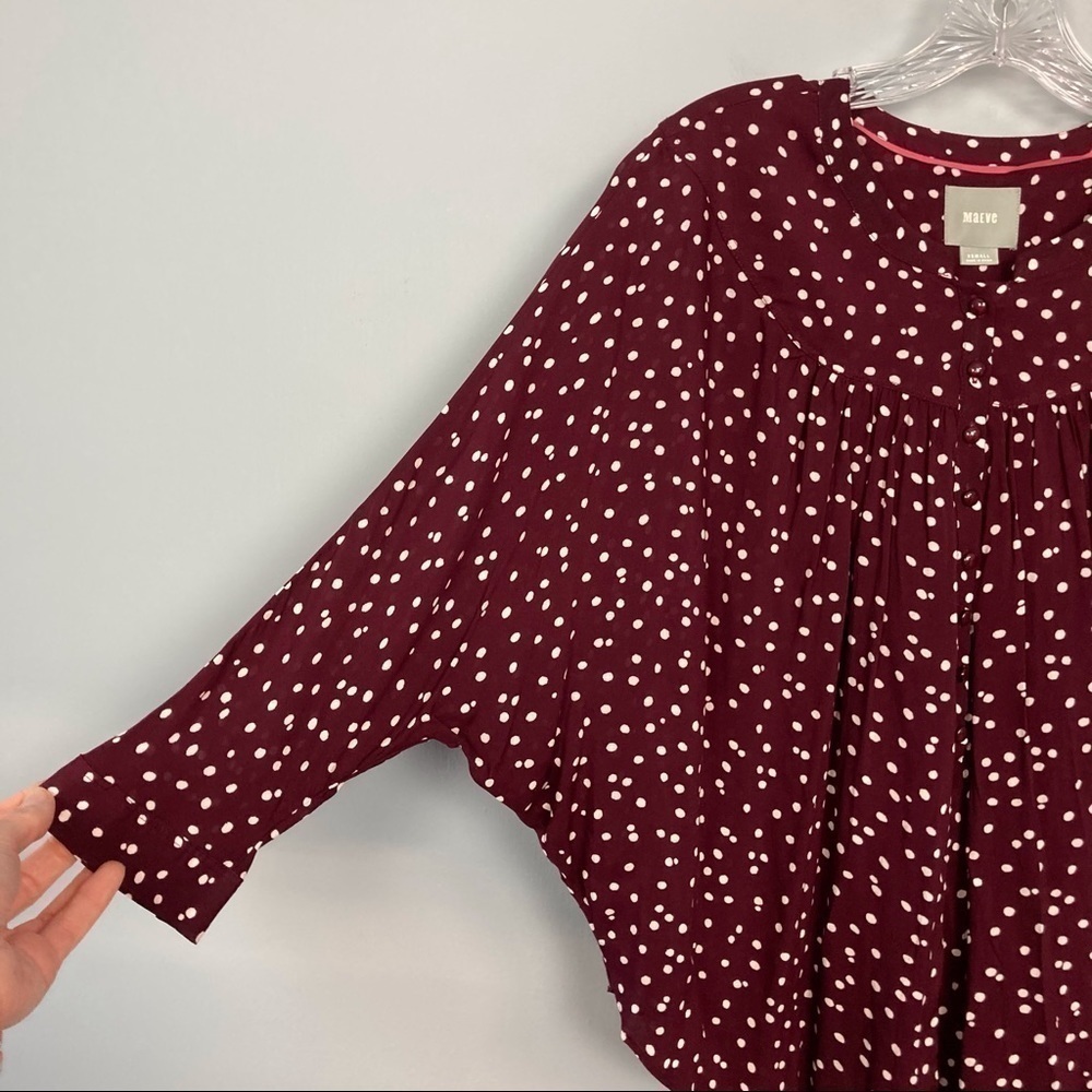 anthropologie Maeve Maroon Linden Polka Dot Blouse - Picture 14 of 15
